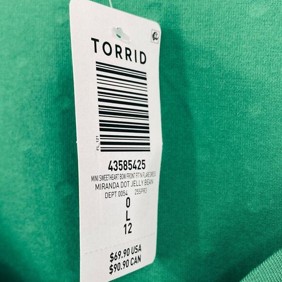 Torrid Polka Dot Mini Dress Bow Front Fit & Flare Jersey Knit Green White NEW 12 - Picture 7 of 10